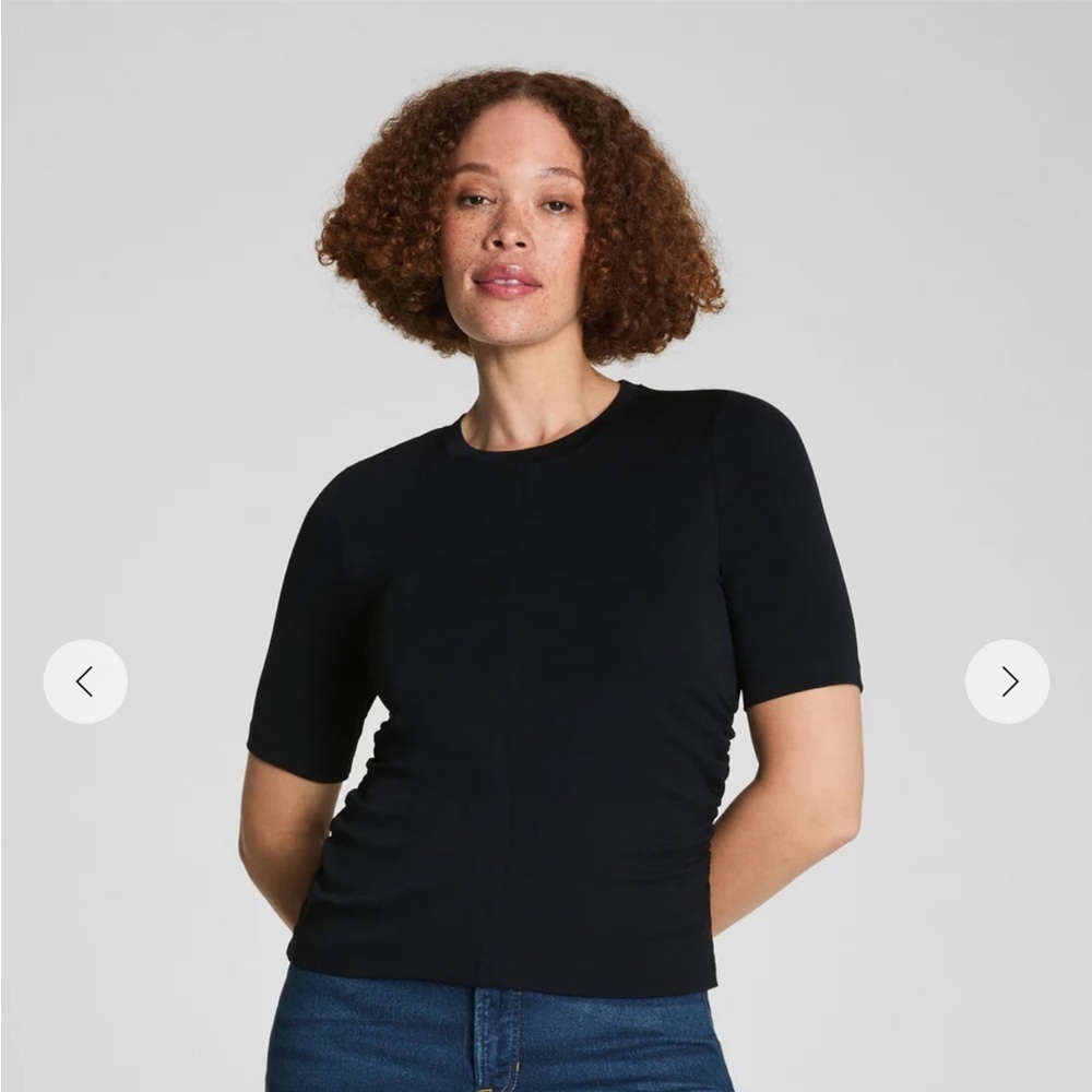 NWT- Spanx Sleek Jersey Elbow Sleeve Ruched Top
